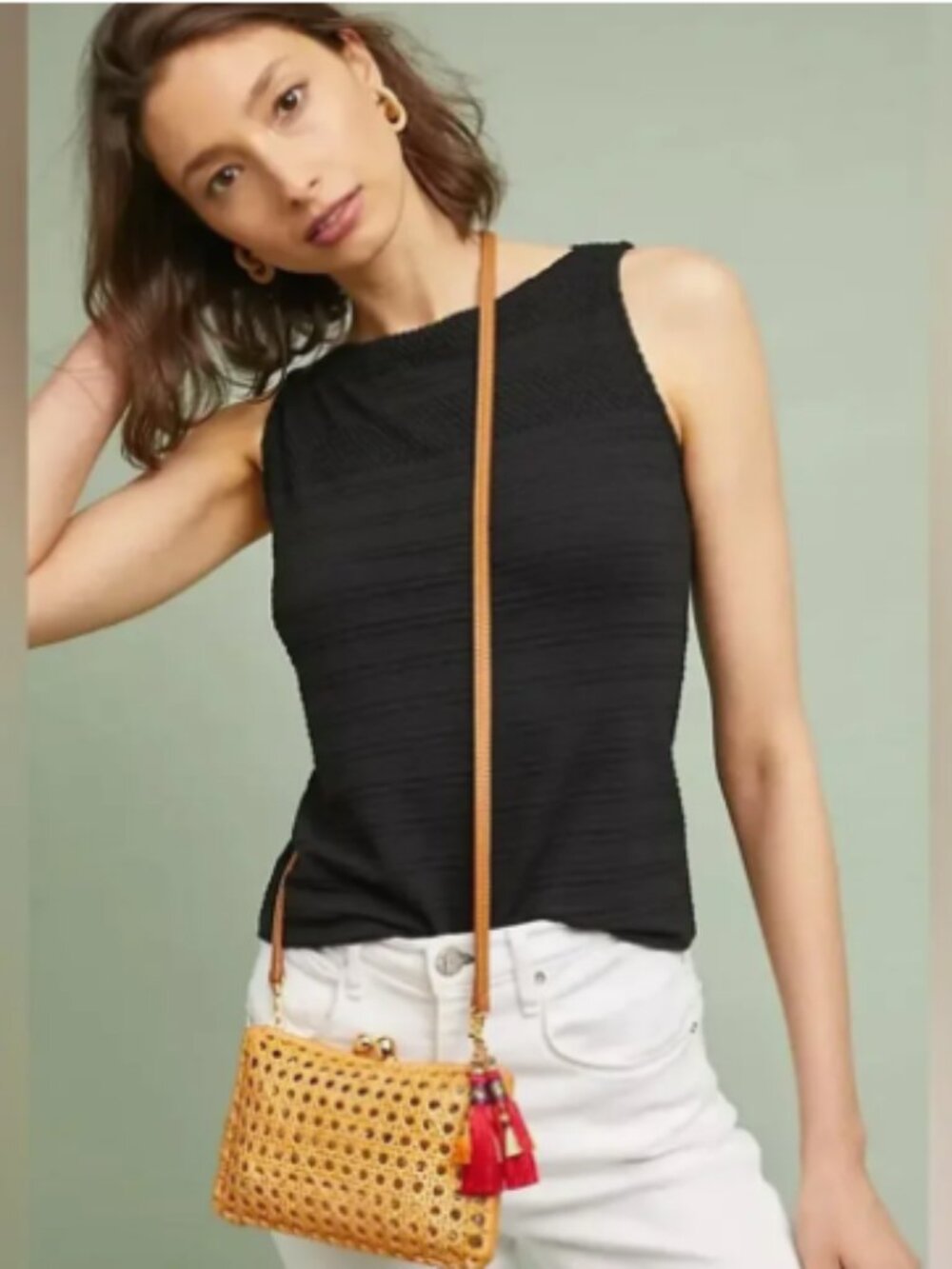 Anthropologie Giselle Striped Jacquard Knit Tank Top Size M | Boho Chic